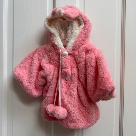 NWOT Girls 12M Pink Fluffy Bear Ear Jacket - Picture 1 of 5